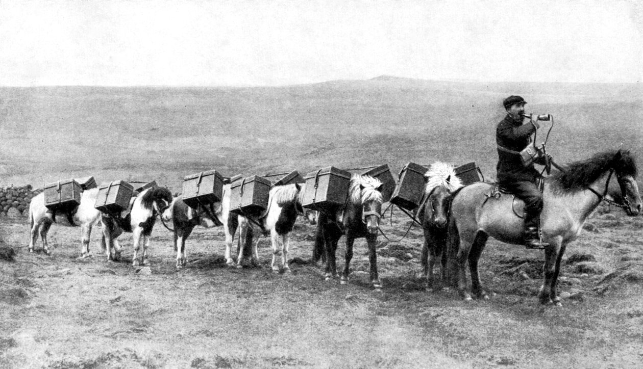 En postkaravane som krysser de islandske slettene, Island, 1922 av Unbekannt