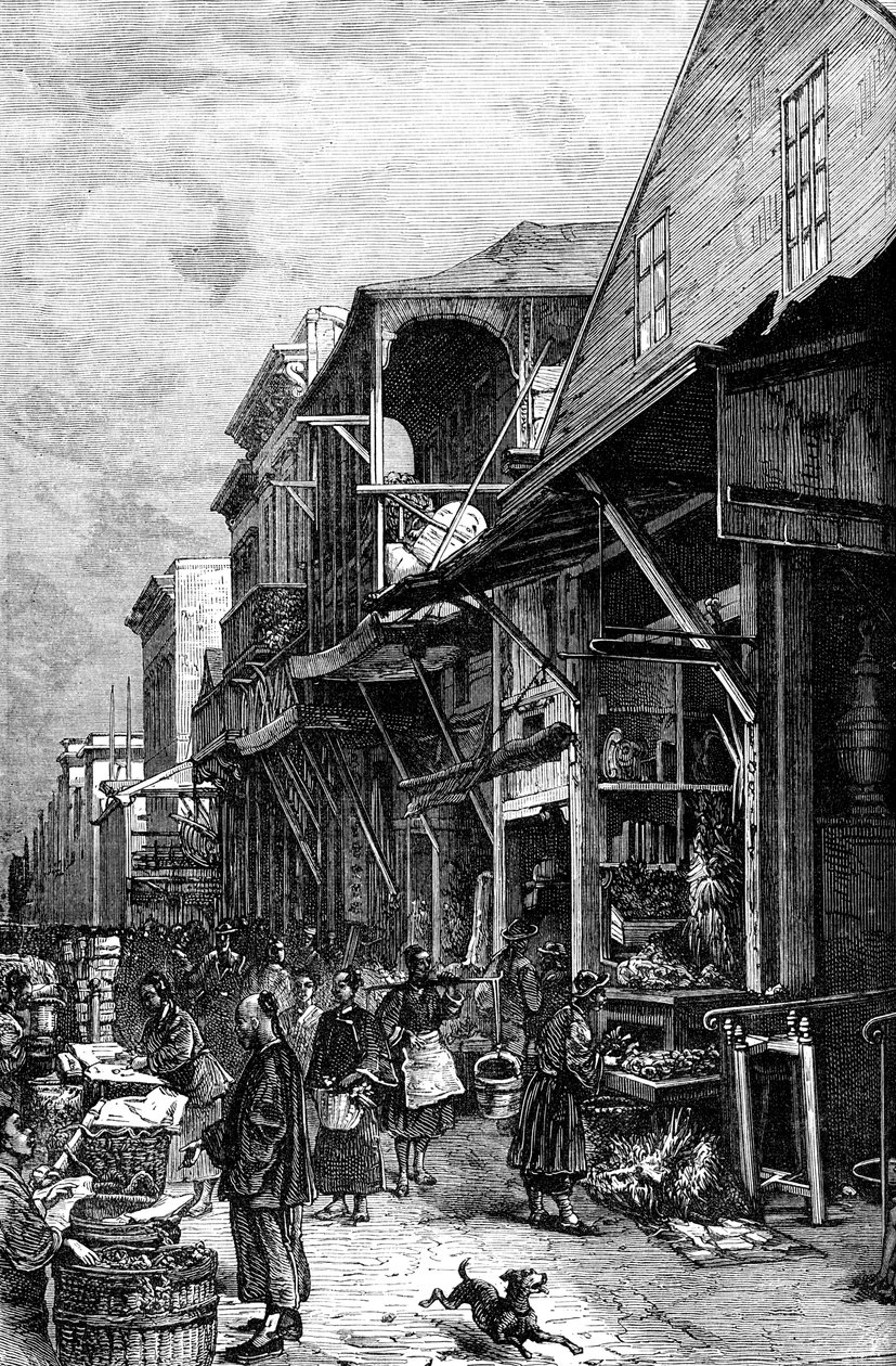 En markedsplass i San Francisco, California, USA, midten av 1800-tallet c1880 av Unbekannt