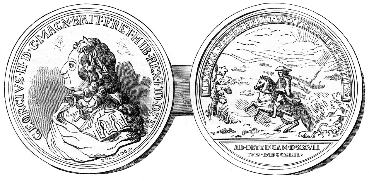 En medalje slått for å minnes slaget ved Dettingen, 1743 1800-tallet av Unbekannt