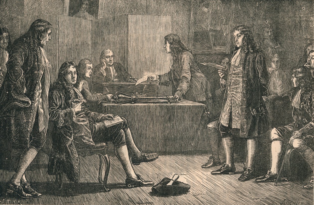 Et møte i Royal Society i Crane Court, Fleet Street, London, 1700-tallet, c1880. av Unbekannt