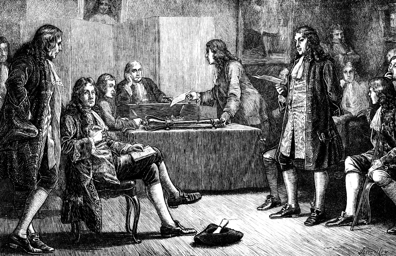 Et møte i Royal Society i Crane Court, Fleet Street, London, 1700-tallet c1880 av Unbekannt