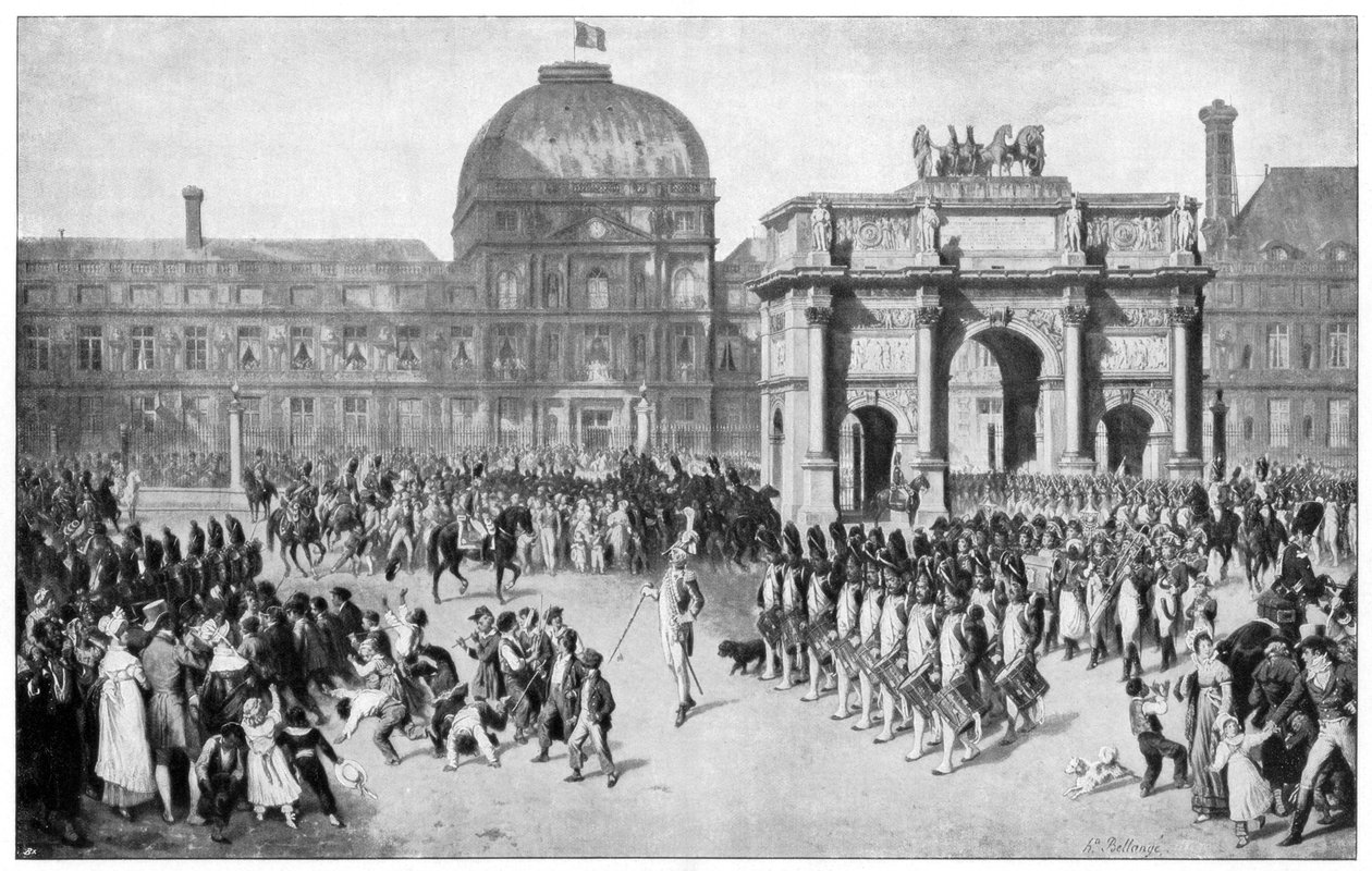 En militærparade gjennom Paris, Frankrike, 1700-tallet av Unbekannt