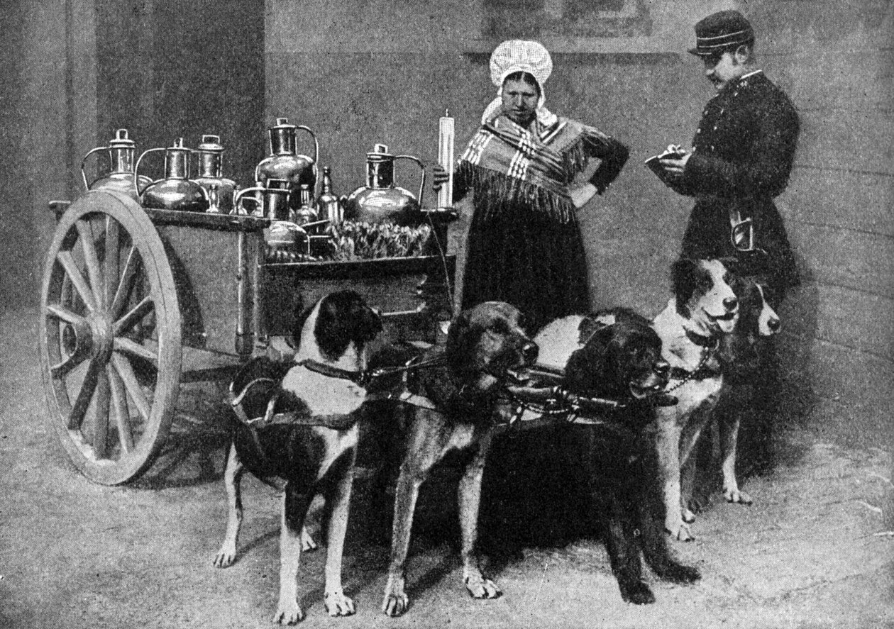 En melkekvinne med en regjeringsinspektør, Belgia, 1922 av Unbekannt