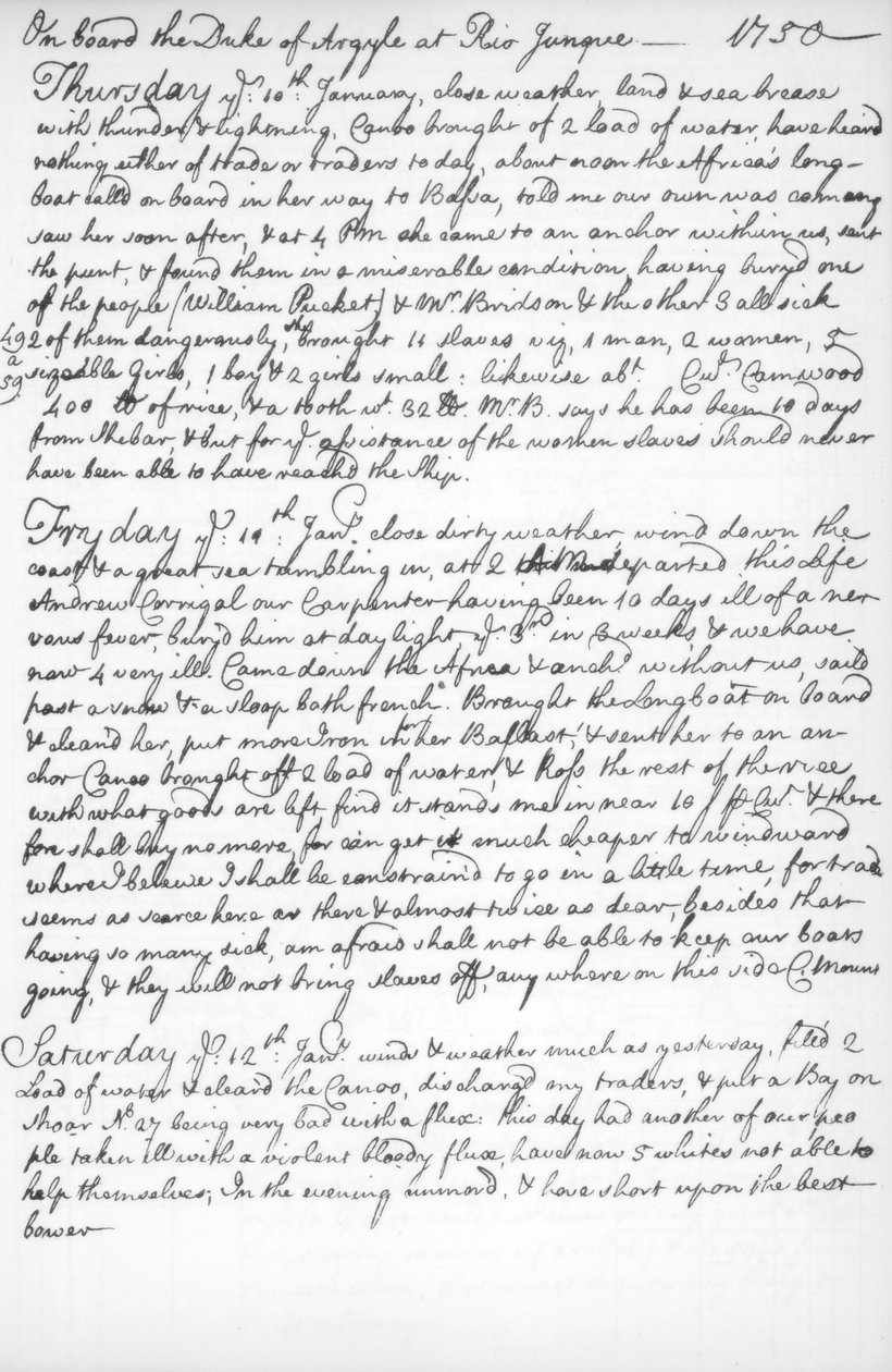 En side fra tidsskriftet til John Newton, 1750-1754 1965 av Unbekannt