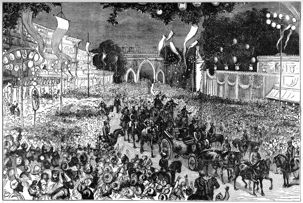 En prosesjon for å feire prinsen av Wales fødselsdag, Bombay, India, 1800-tallet av Unbekannt