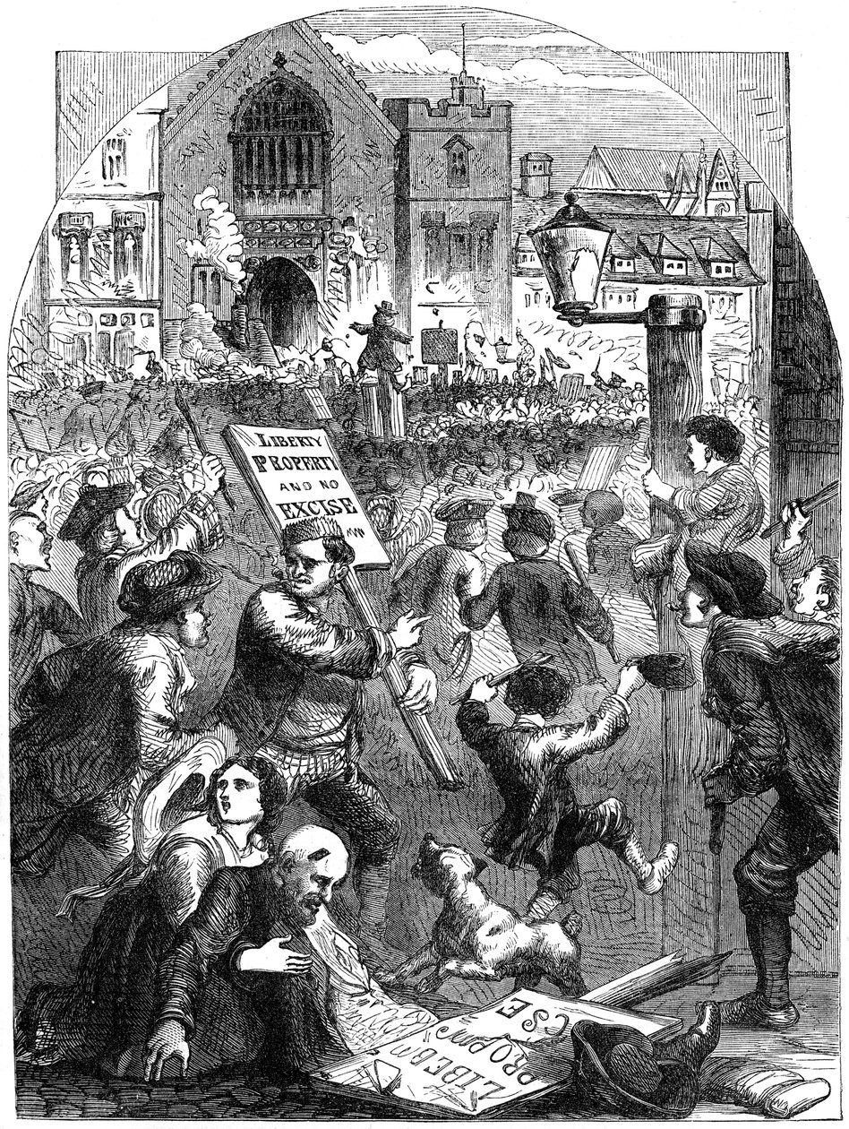 En urolig forsamling utenfor Parliament House, London, 1700-tallet 1800-tallet av Unbekannt