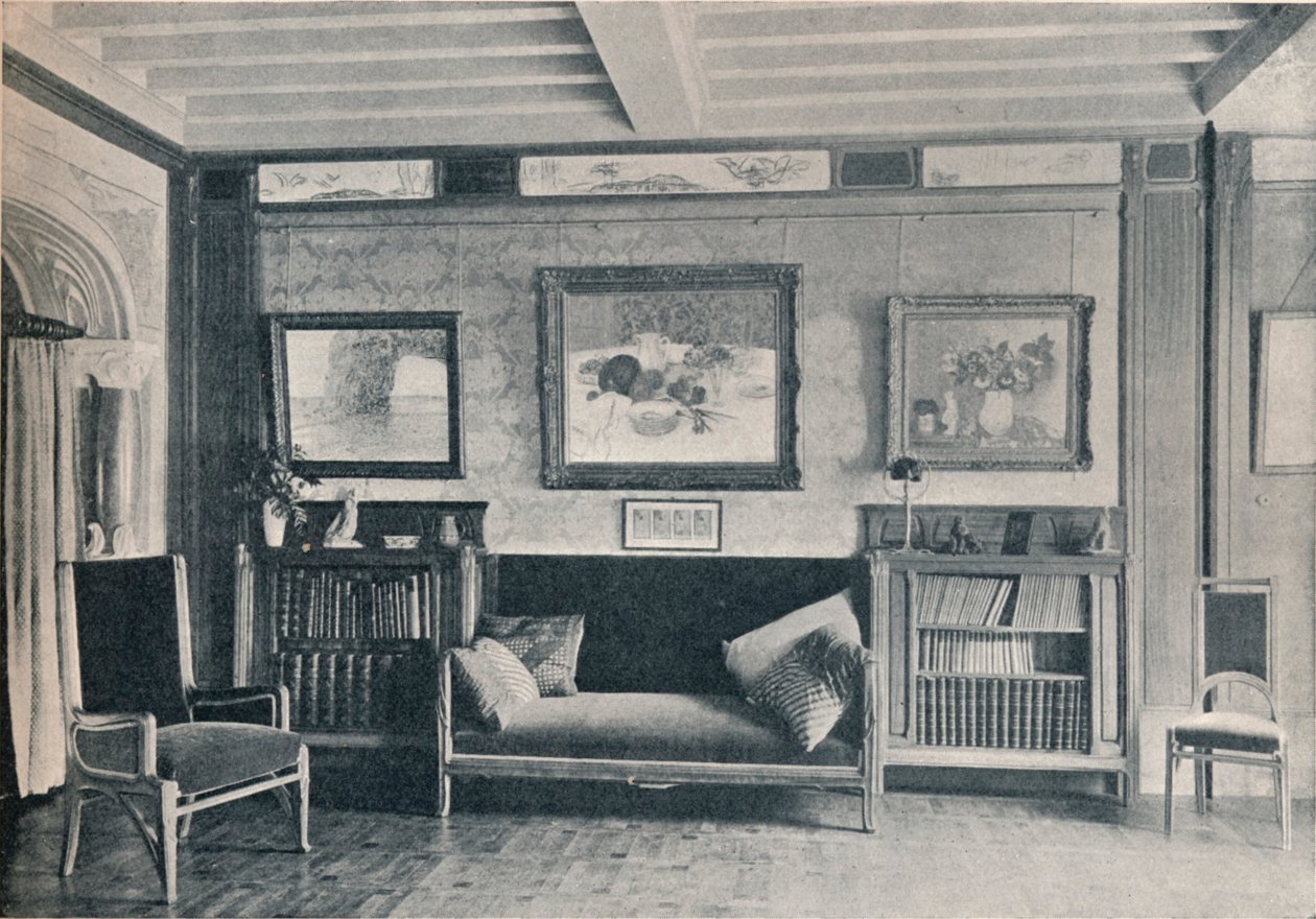 Et rom i Paris-residensen til monsieur G. Roucher, med møbler av Maurice Dufrene, c1909 av Unbekannt