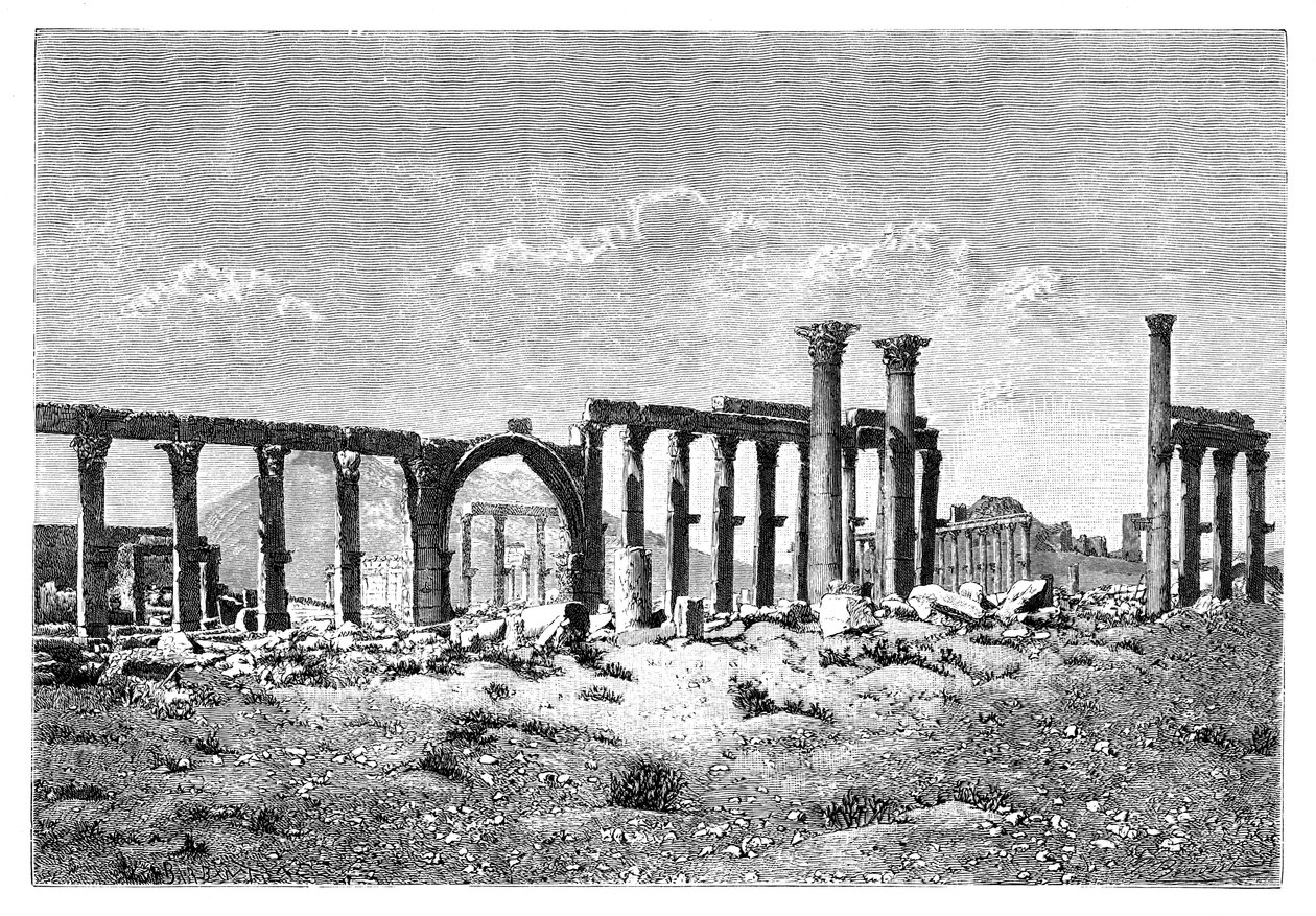 En ødelagt søylegang ved Palmyra Tadmur, Syria, 1895 av Unbekannt