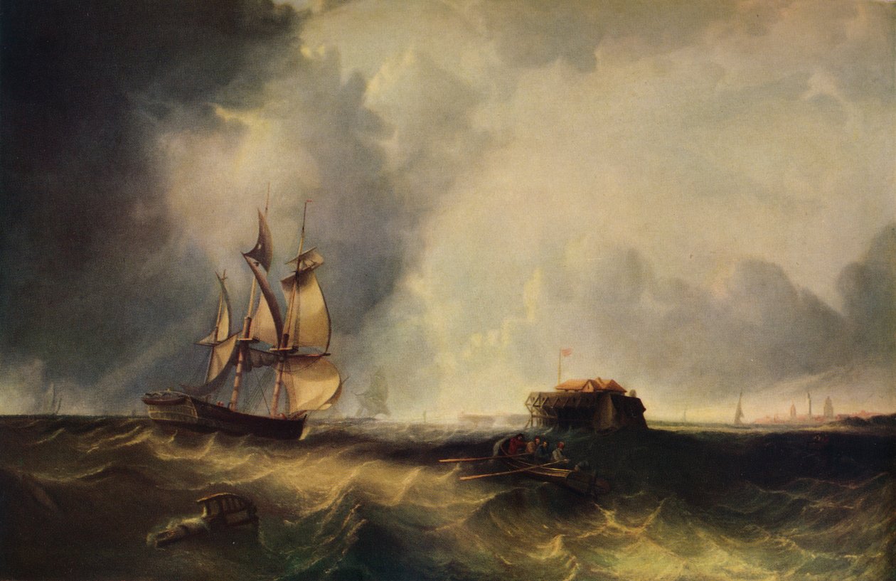 Et skip og menn i en robåt utenfor Calais, c1830, 1938 av Unbekannt