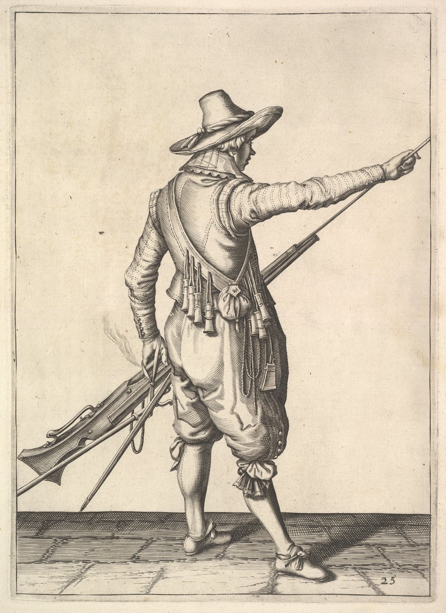 En soldat som trekker ut ramstangen fra holderen, fra Musketeers-serien, plate 25, i Wap.... av Unbekannt