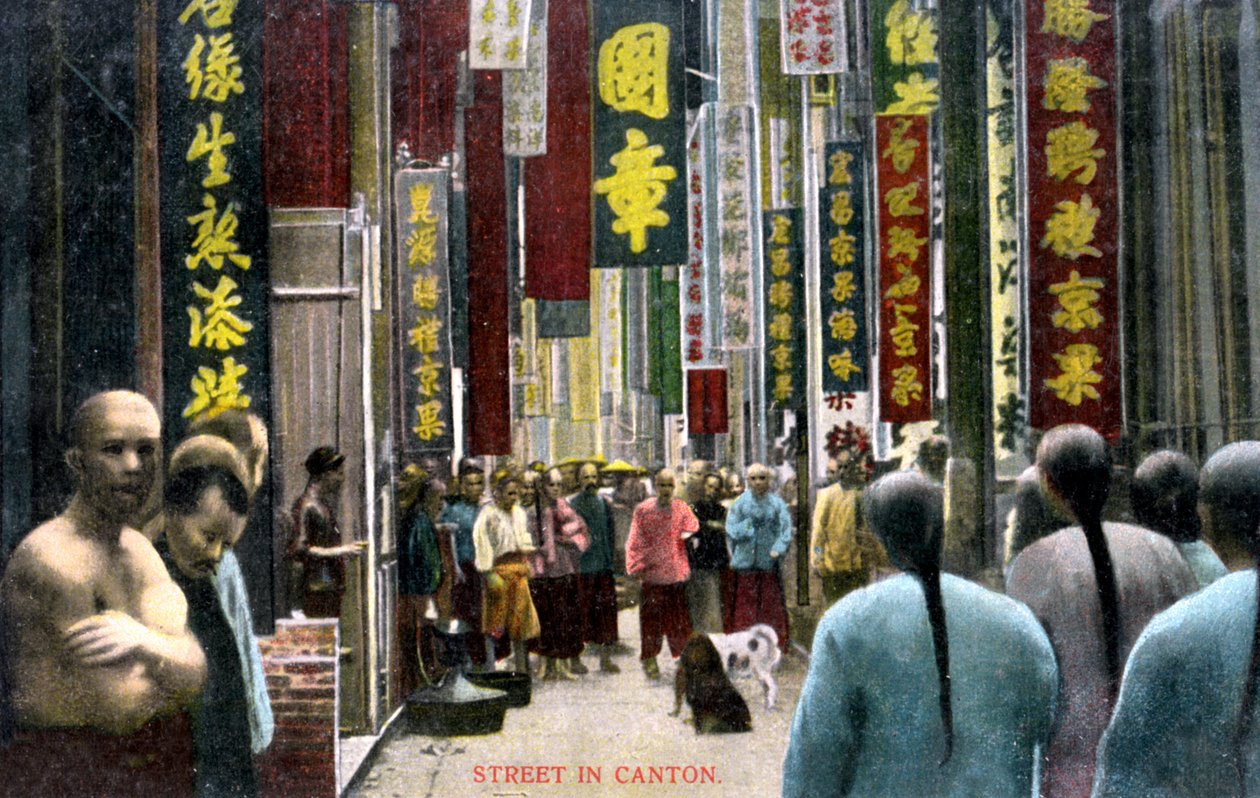 En gate i Canton, Kina, ca 1900-tallet av Unbekannt