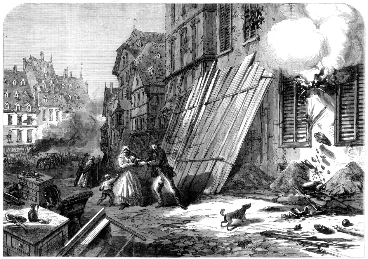 En gate i Strasbourg under beleiringen og bombardementet, den fransk-prøyssiske krigen, 1870 av Unbekannt