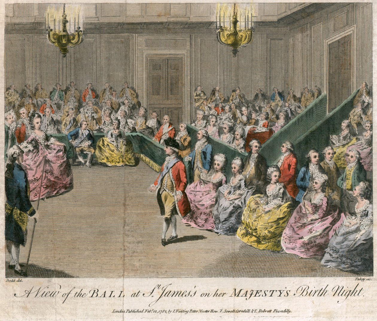 'En utsikt over ballen på St James's på hennes majestets fødselsnatt', 1782 av Unbekannt