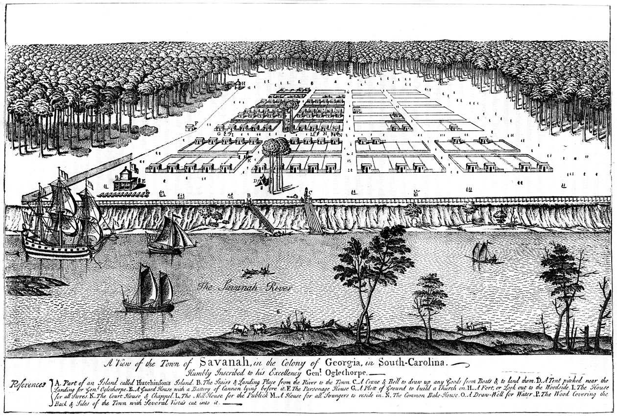 En utsikt over byen Savannah, i kolonien Georgia, South Carolina, 1741, c1880 av Unbekannt