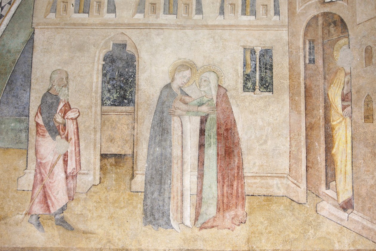 Abondance klosterkirke fresco: the Visitation, Abondance, Frankrike av Unbekannt