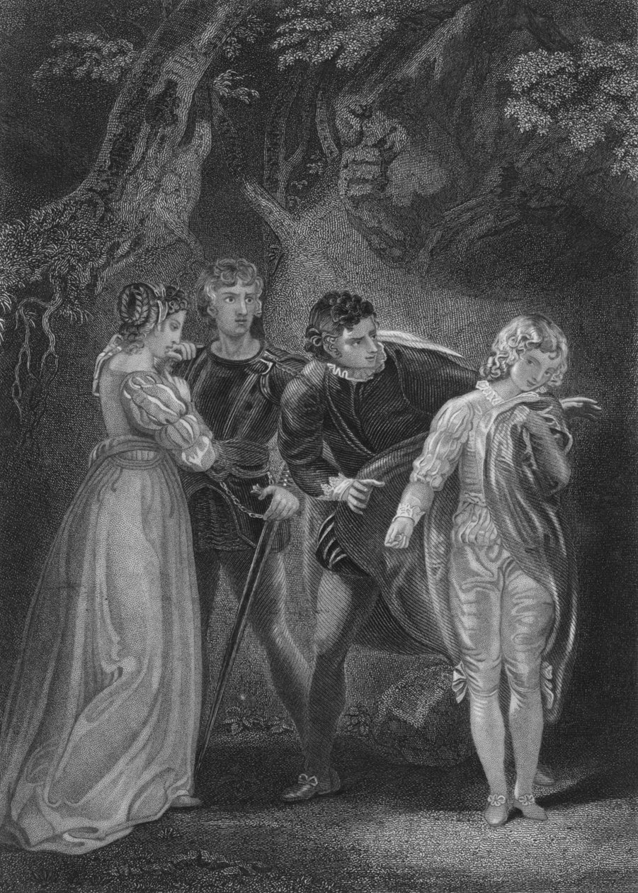 Akt V Scene IV fra The Two Gentlemen of Verona, 1800-tallet av Unbekannt