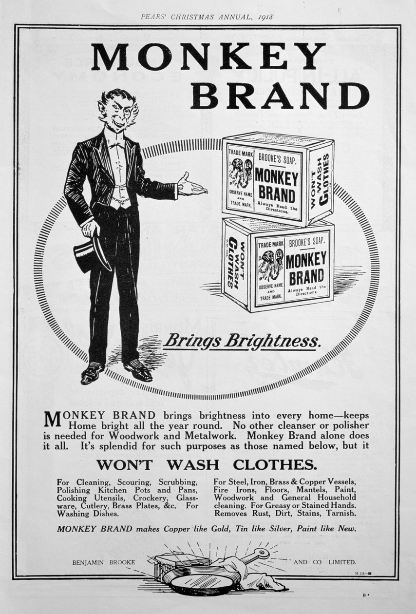 Annonse for Brookes Monkey Brand såpe, 1918 av Unbekannt