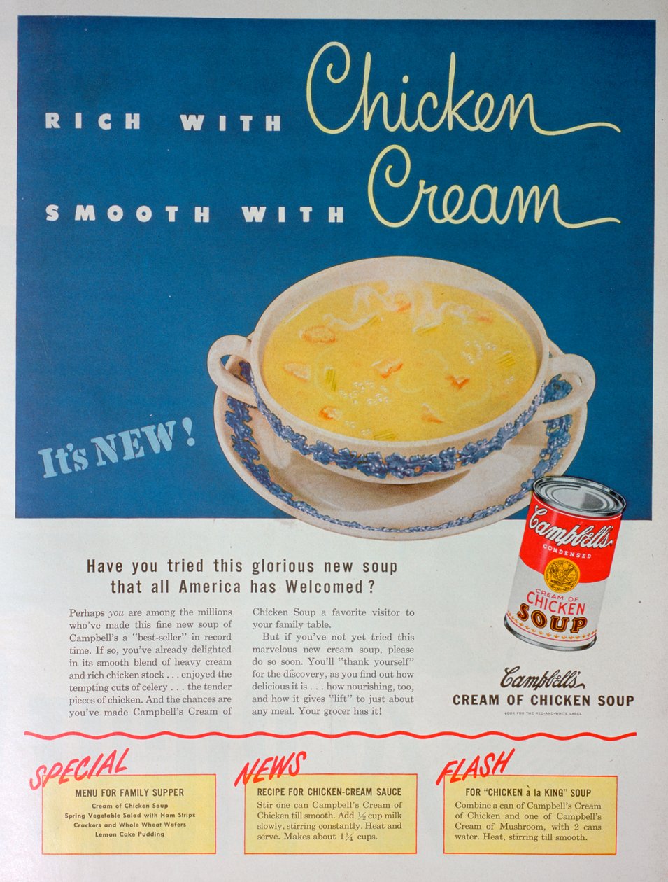 Annonse for Campbells Condensed Cream of Chicken Suppe, 1949 av Unbekannt