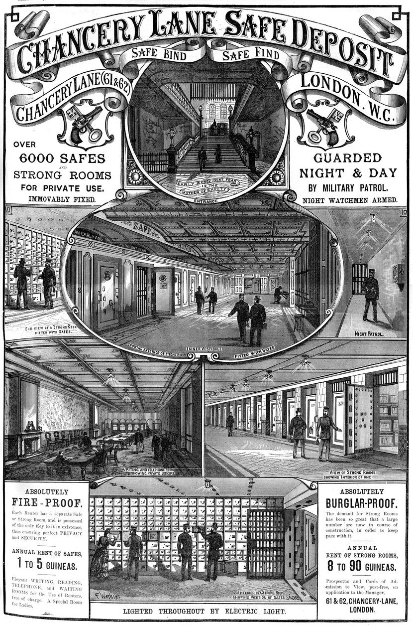Annonse for Chancery Lane Safe Deposit, London, 1887 av Unbekannt