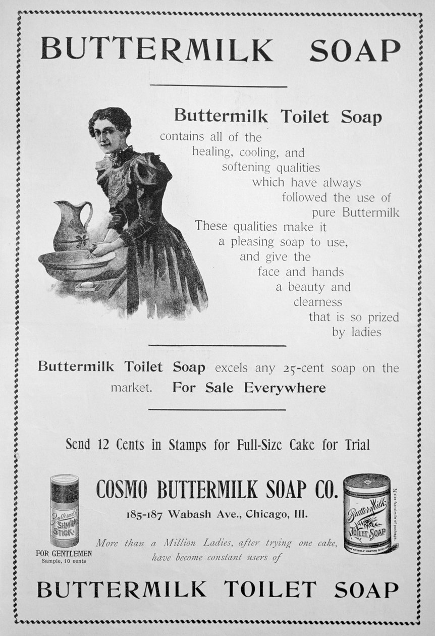 Annonse for Cosmo Buttermilk toalettsåpe, 1894 av Unbekannt