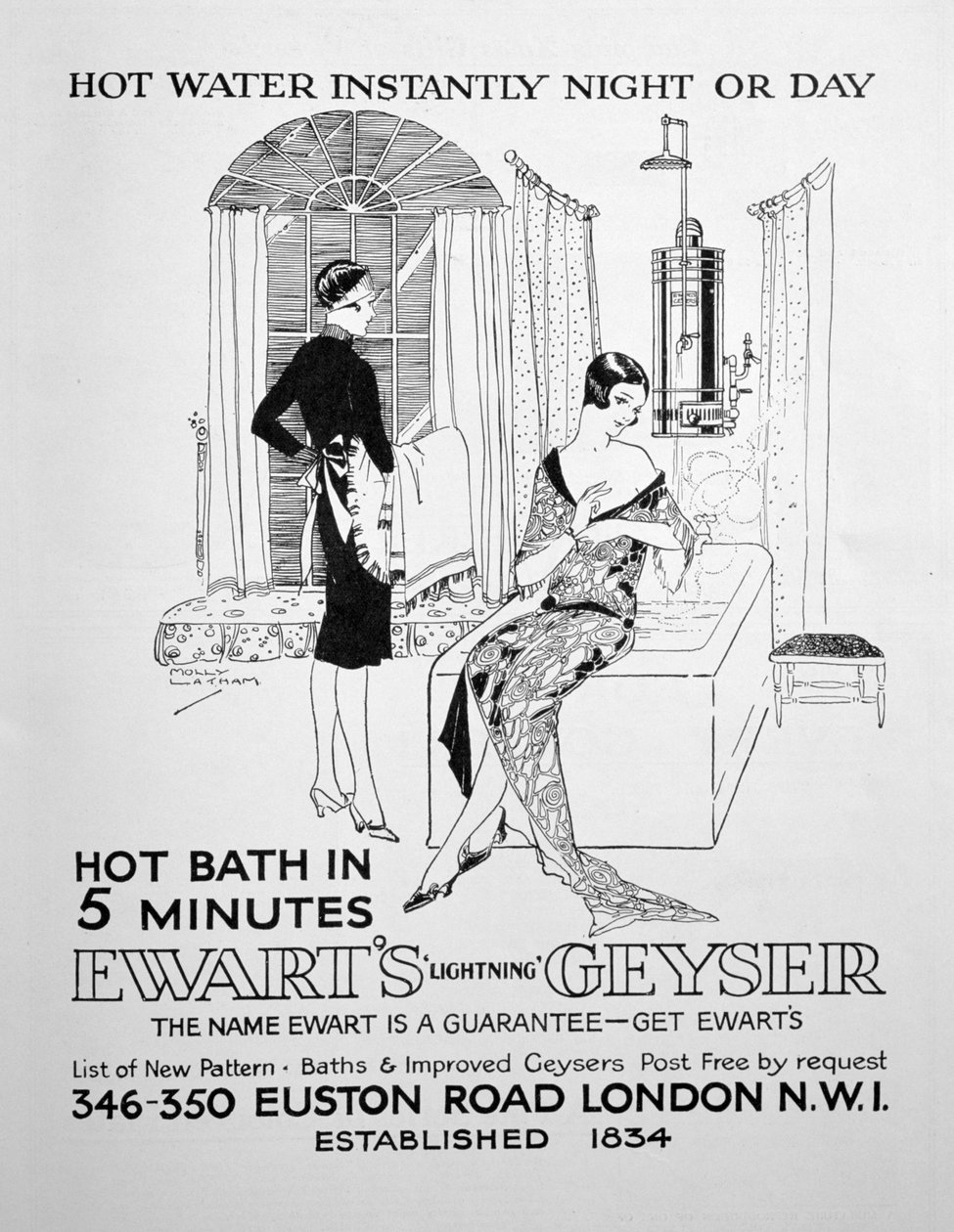 Annonse for Ewarts Geyser for varmt vann, 1928 av Unbekannt