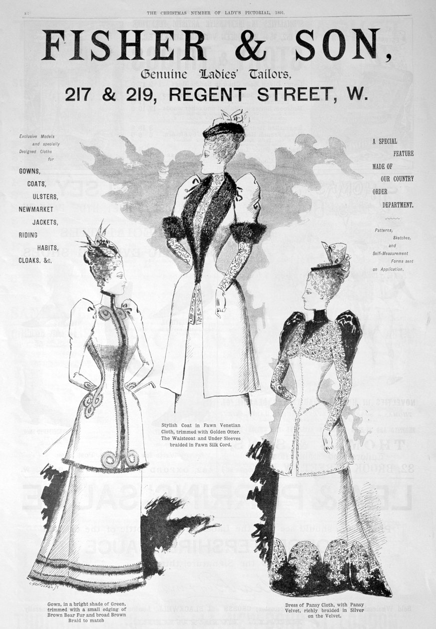 Annonse for Fisher and Son, damemote, 1891 av Unbekannt
