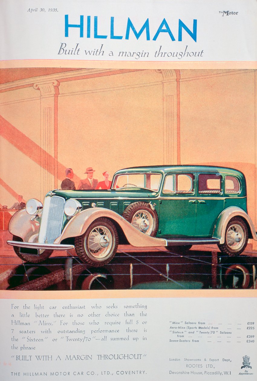 Annonse for Hillman-biler, 1935 av Unbekannt