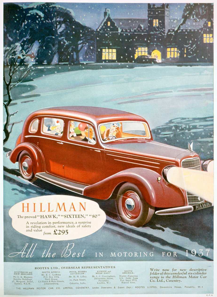 Annonse for Hillman-biler, 1936 av Unbekannt