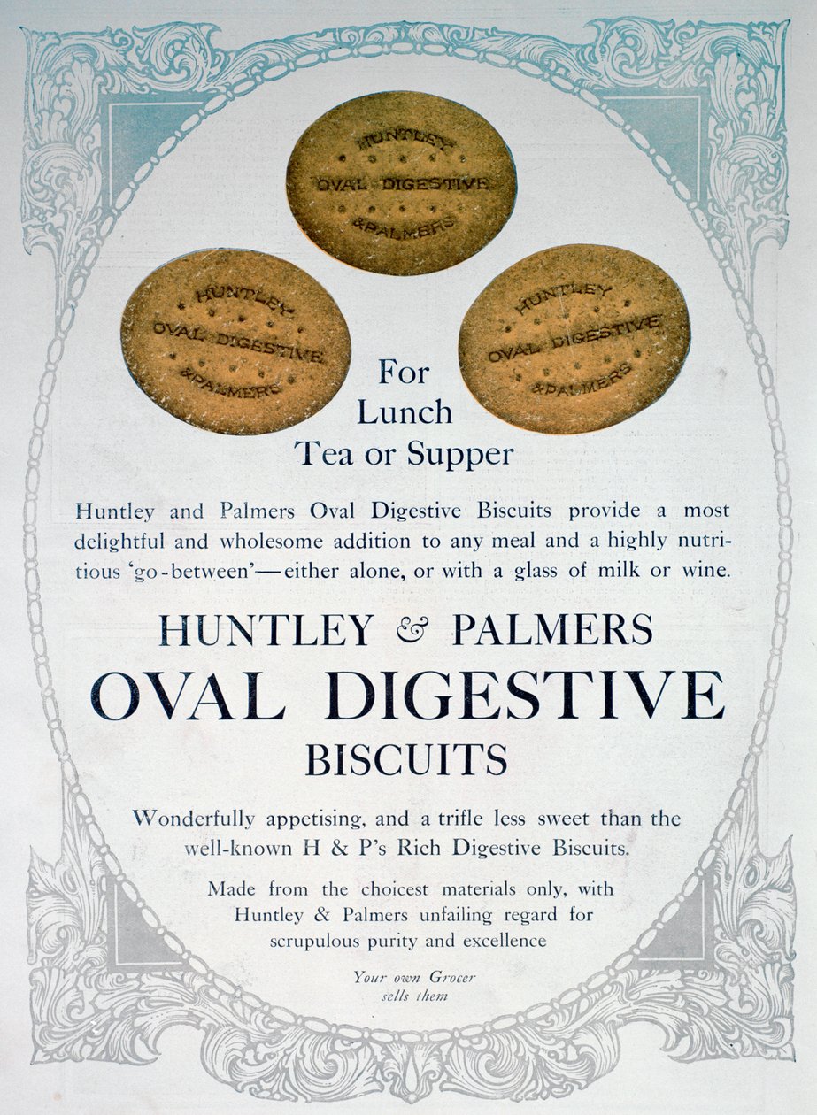 Annonse for Huntley and Palmers Oval Digestive Biscuits, 1909 av Unbekannt