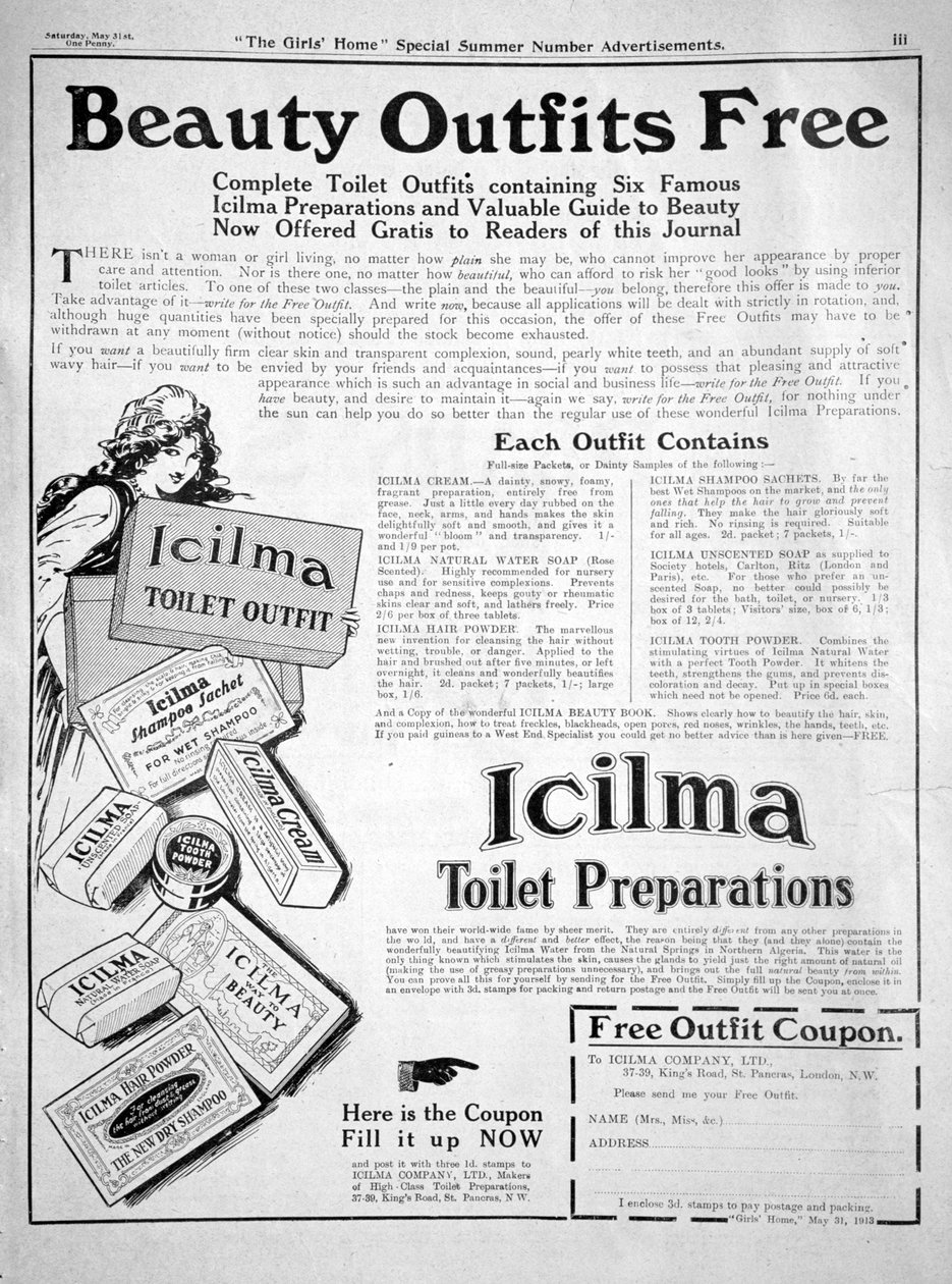 Annonse for Icilma toalettpreparater, 1913 av Unbekannt