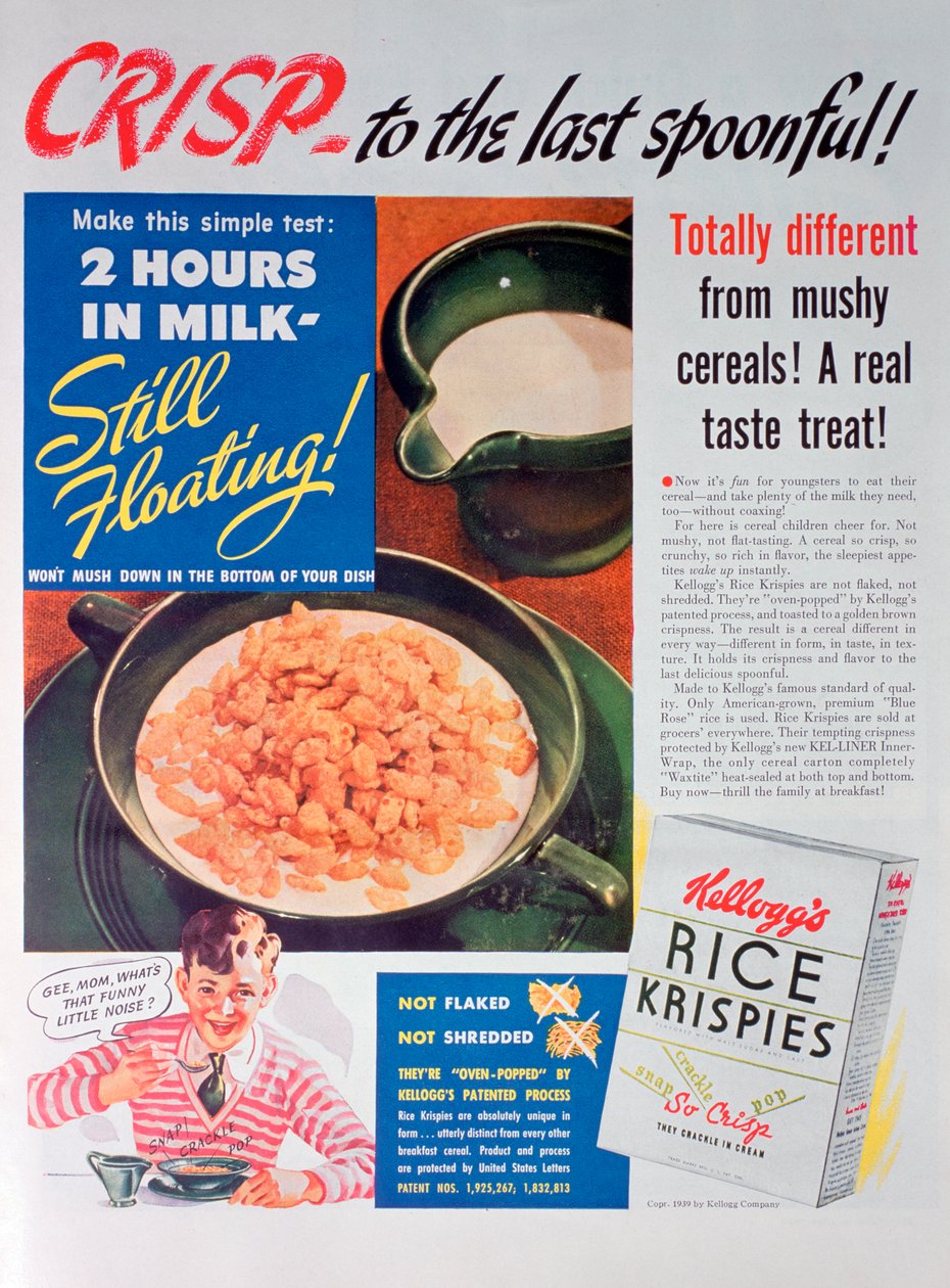 Annonse for Kelloggs Rice Krispies, 1939 av Unbekannt