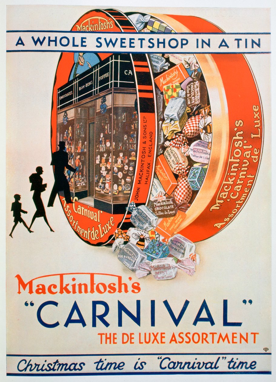 Annonse for Mackintoshs Carnival fløtekaramell, 1930 av Unbekannt