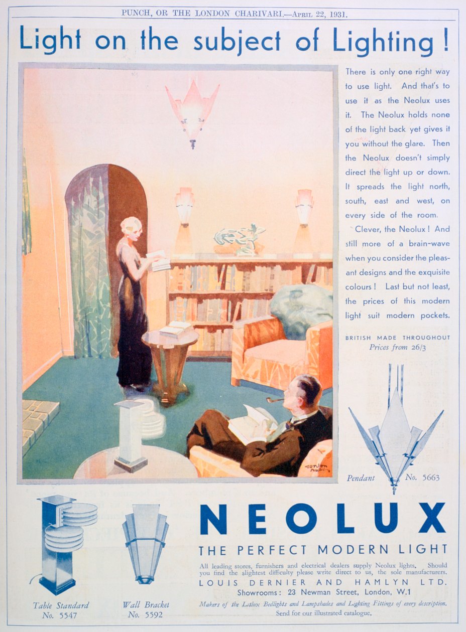 Annonse for Neolux lysarmaturer, 1931 av Unbekannt