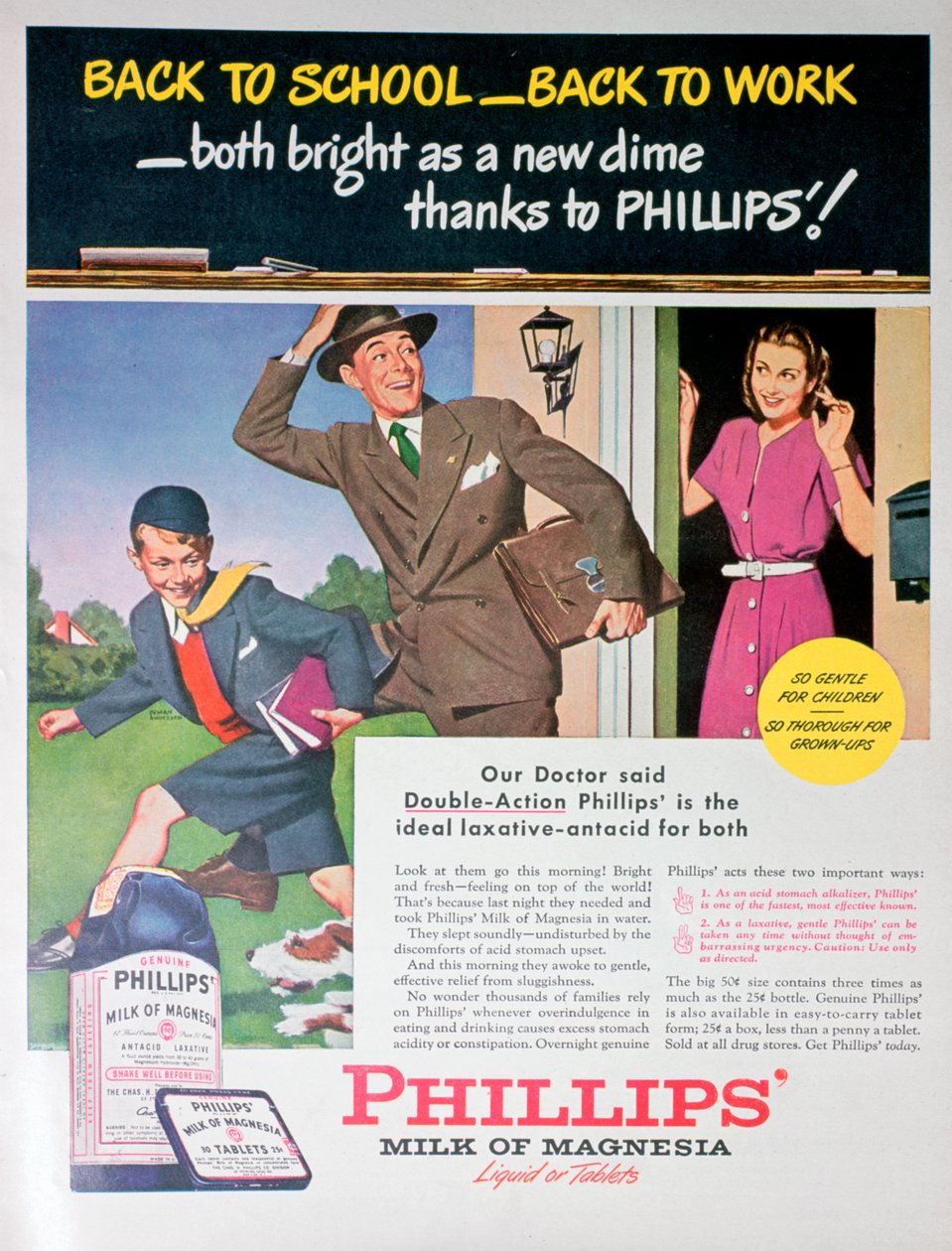 Annonse for Phillips milk of magnesia, 1946 av Unbekannt