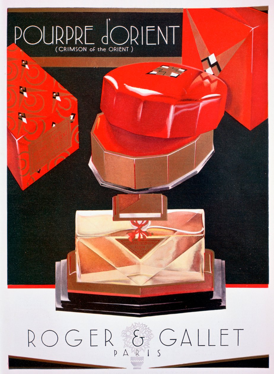 Annonse for Pourpre dOrient Crimson of the Orient, parfyme av Roger og Gallet, 1930 av Unbekannt