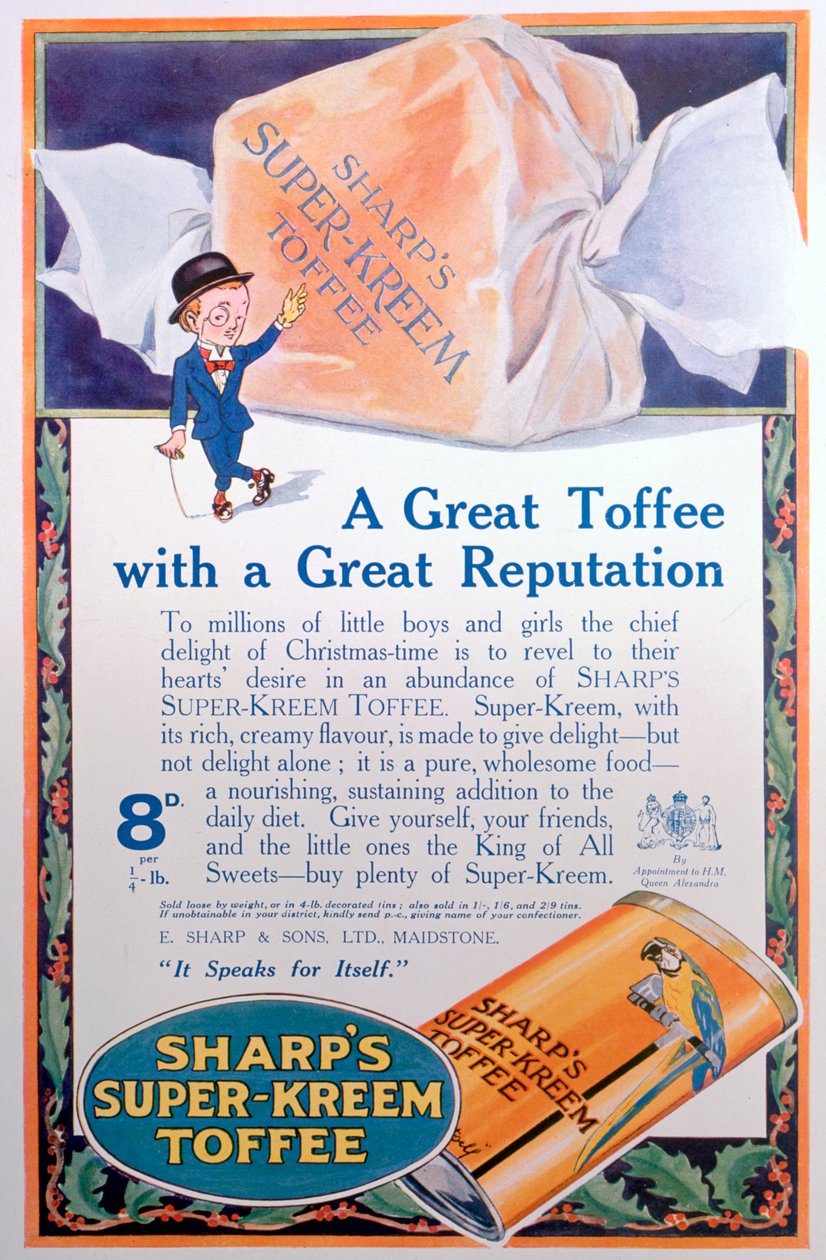 Annonse for Sharps Super-Kreem Toffee, 1922 av Unbekannt