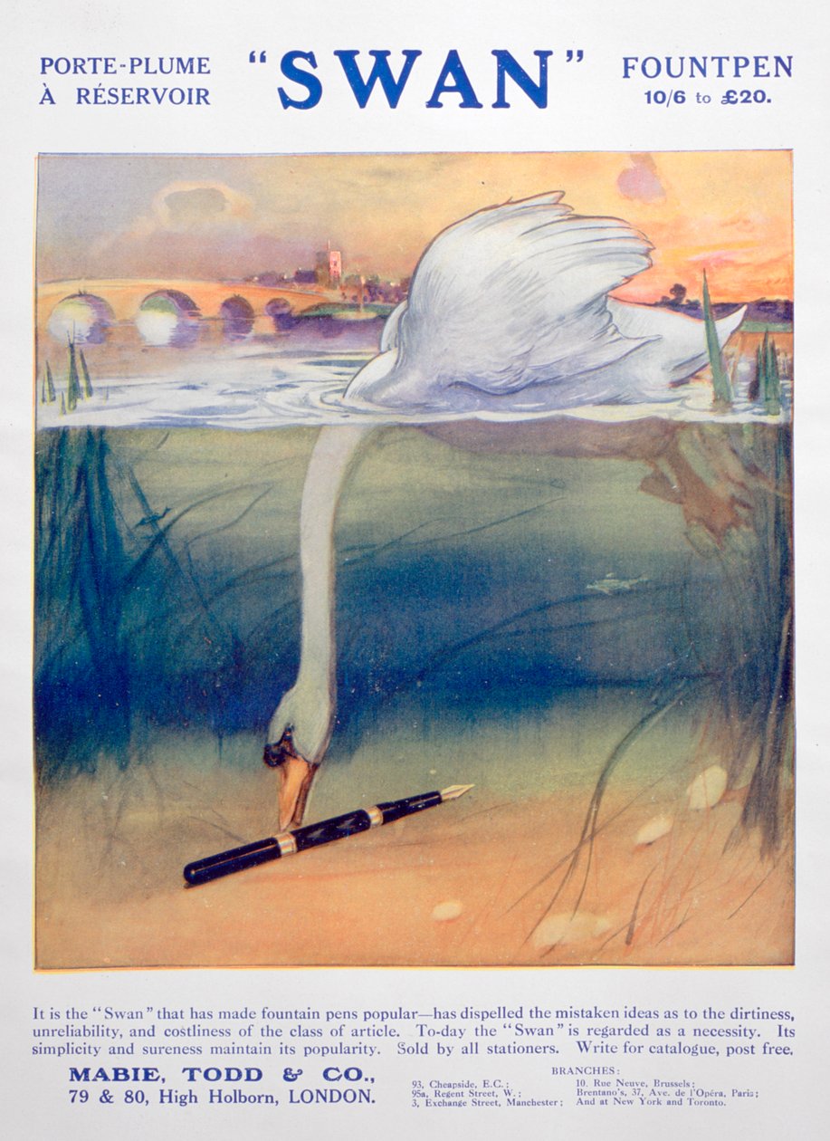 Annonse for Swan fyllepenner, c1906 av Unbekannt