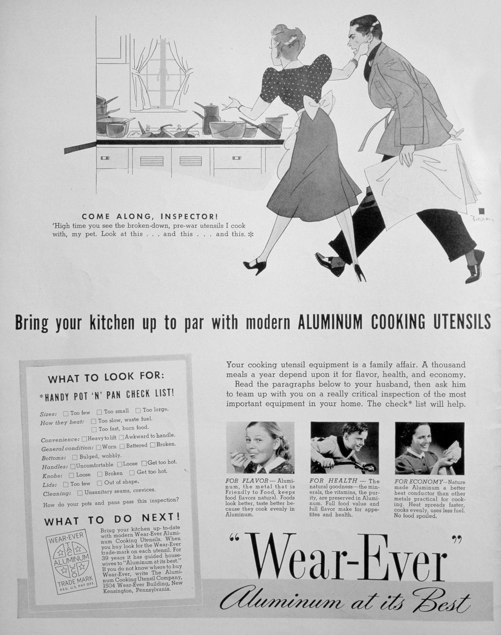 Annonse for Wear-Ever kjøkkenutstyr i aluminium, 1939 av Unbekannt