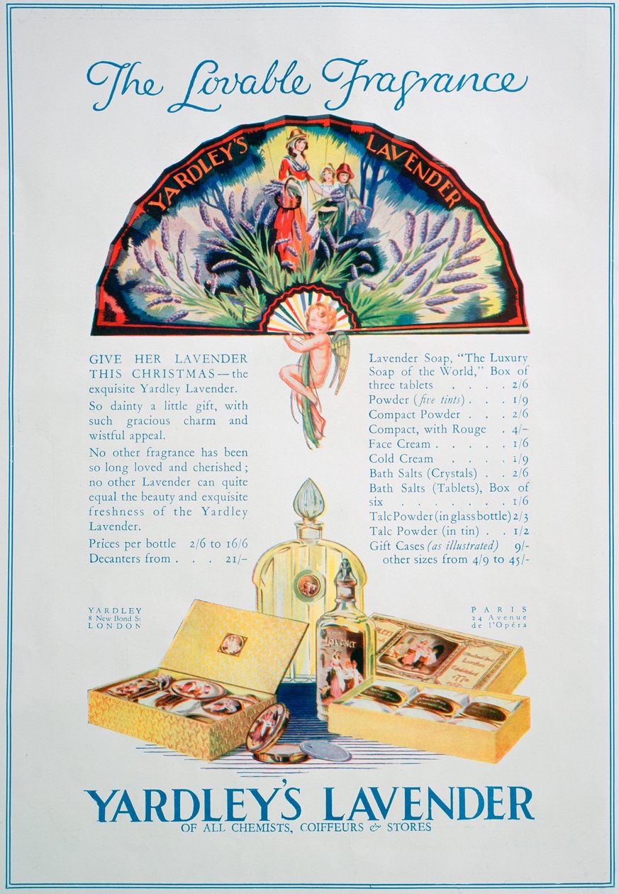 Annonse for Yardleys Lavender parfyme og kosmetikk, 1928 av Unbekannt