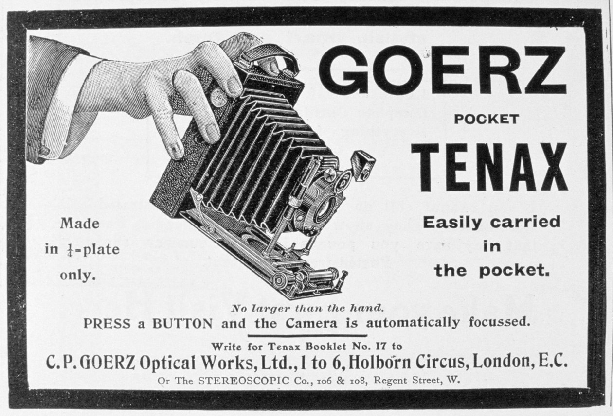 Annonse for Goerz Pocket Tenax-kamera, 1909 av Unbekannt