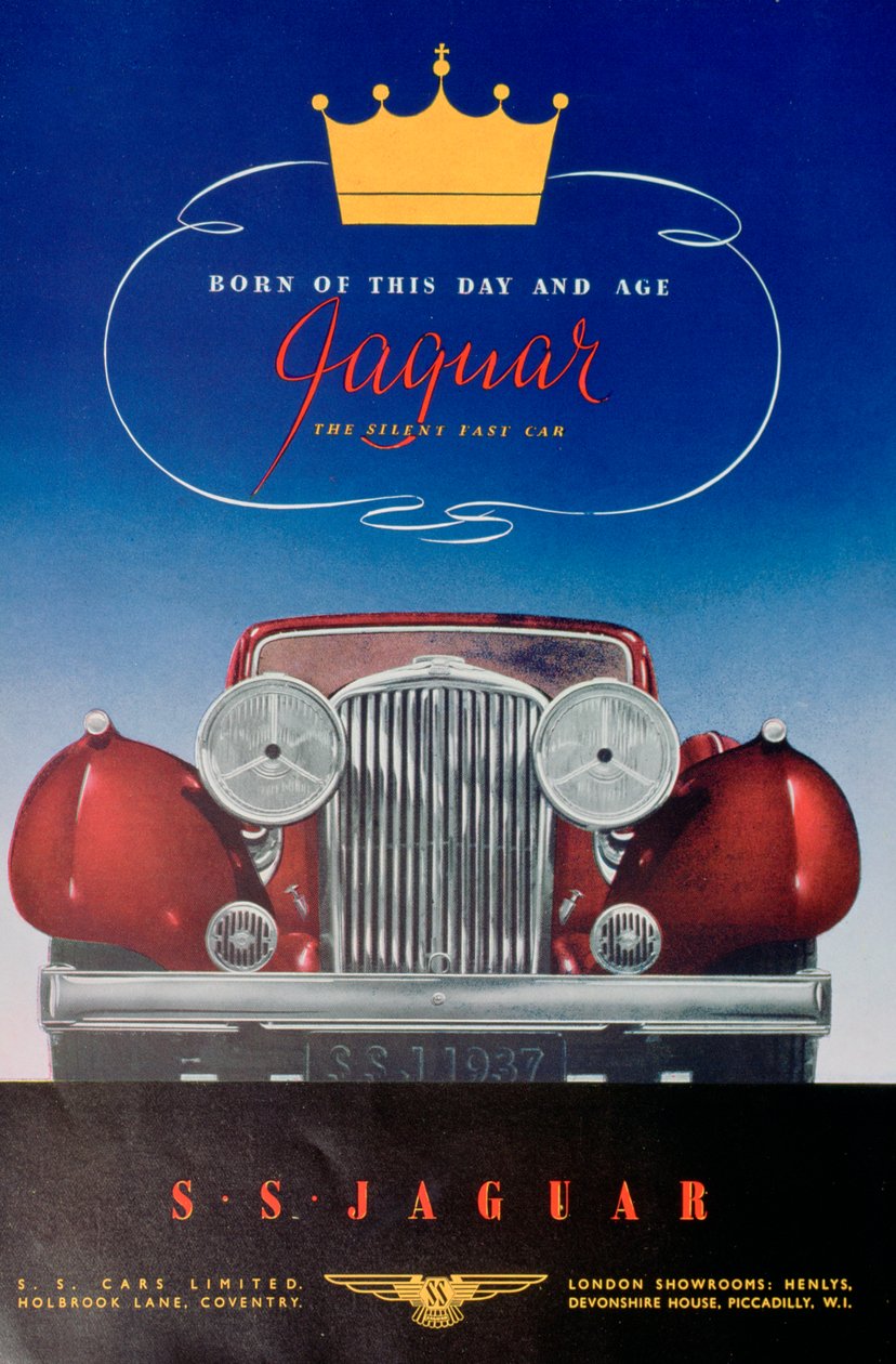 Annonse for Jaguar SS-bilen, 1937 av Unbekannt