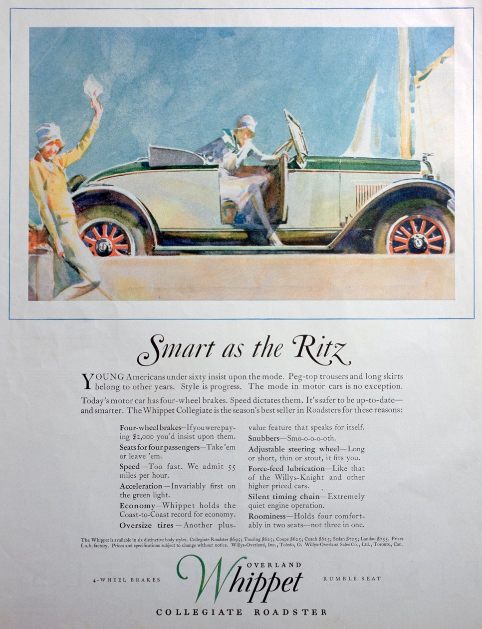 Annonse for Overland Whippet Collegiate Roadster-bilen, 1927 av Unbekannt