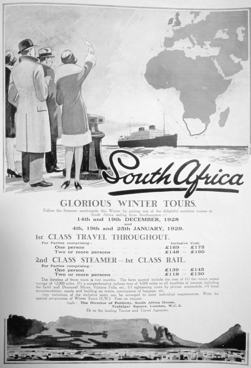 Annonse for vinterturer i Sør-Afrika, 1928 av Unbekannt