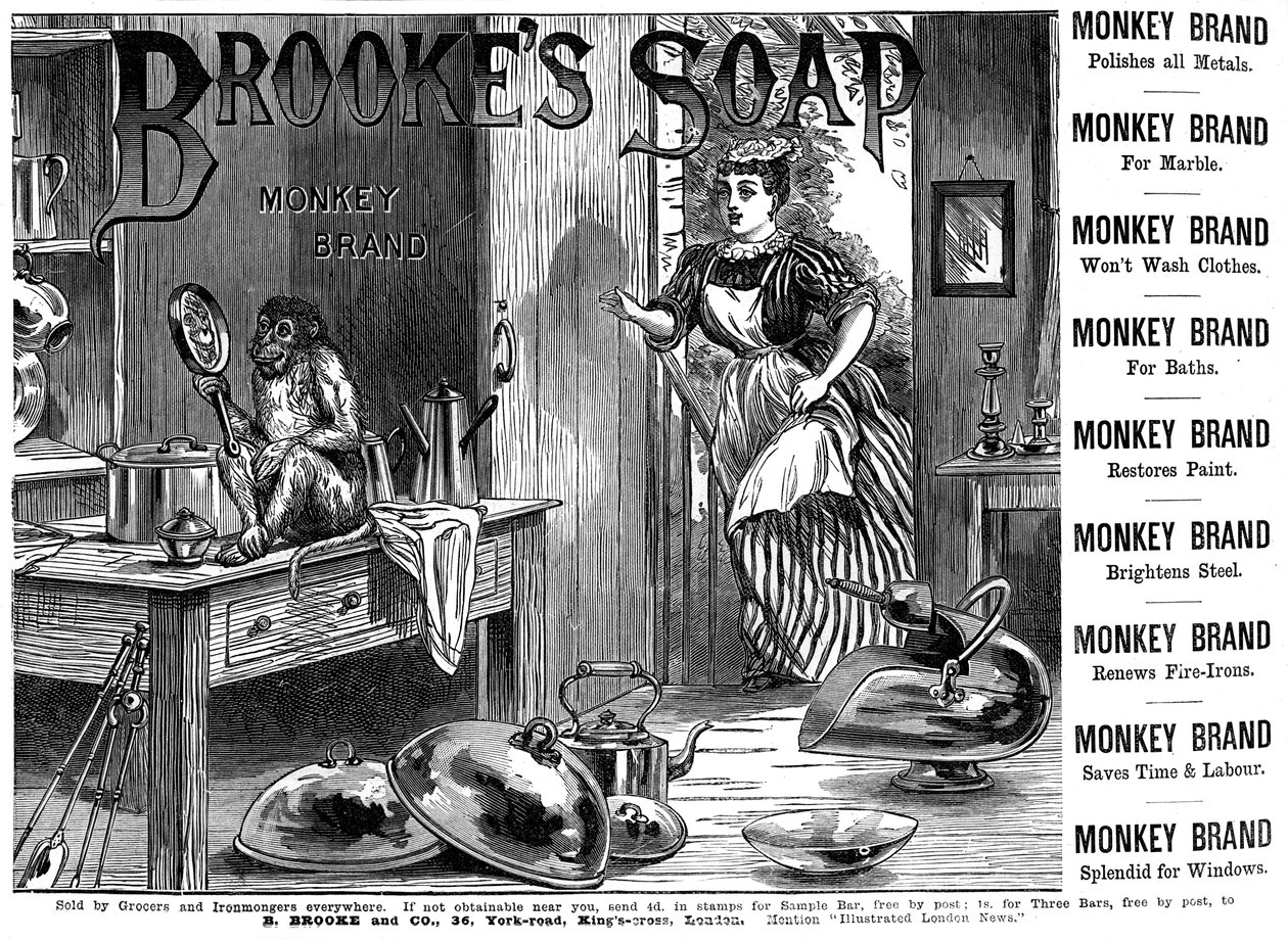 Annonse for Brookes Monkey Brand Soap, 1887 av Unbekannt