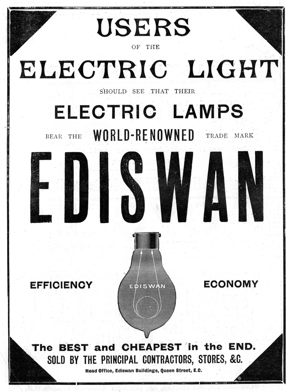 Annonse for Ediswan glødepærer, 1898 av Unbekannt