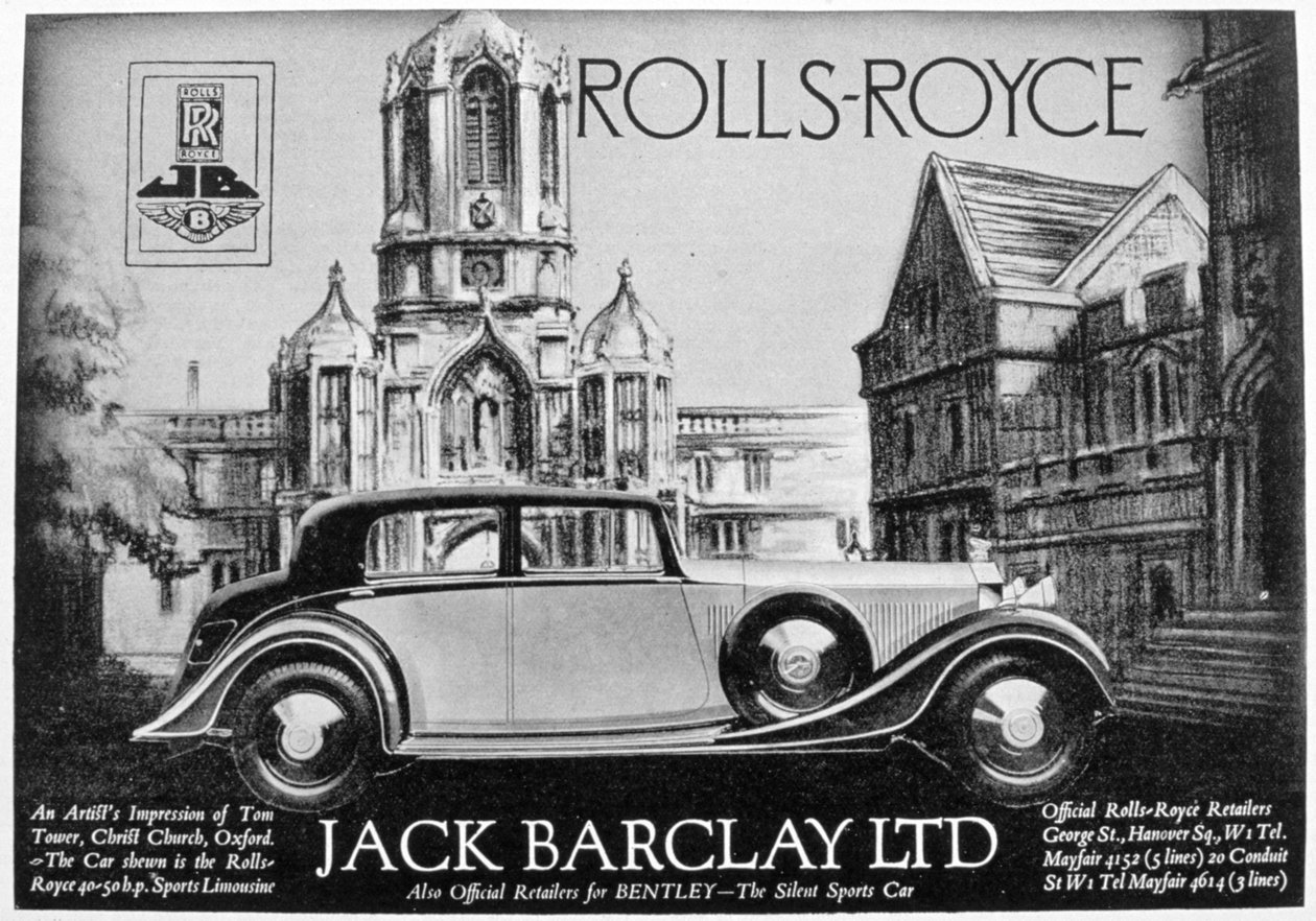 Annonse for Jack Barclay Ltd, Rolls-Royce og Bentley forhandlere, 1935 av Unbekannt