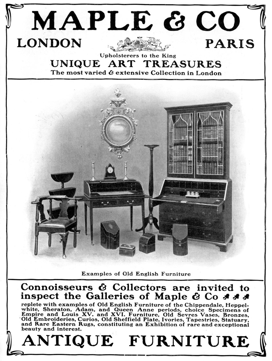 Annonse for Maple & Co of London, selgere av antikke møbler, 1901 av Unbekannt