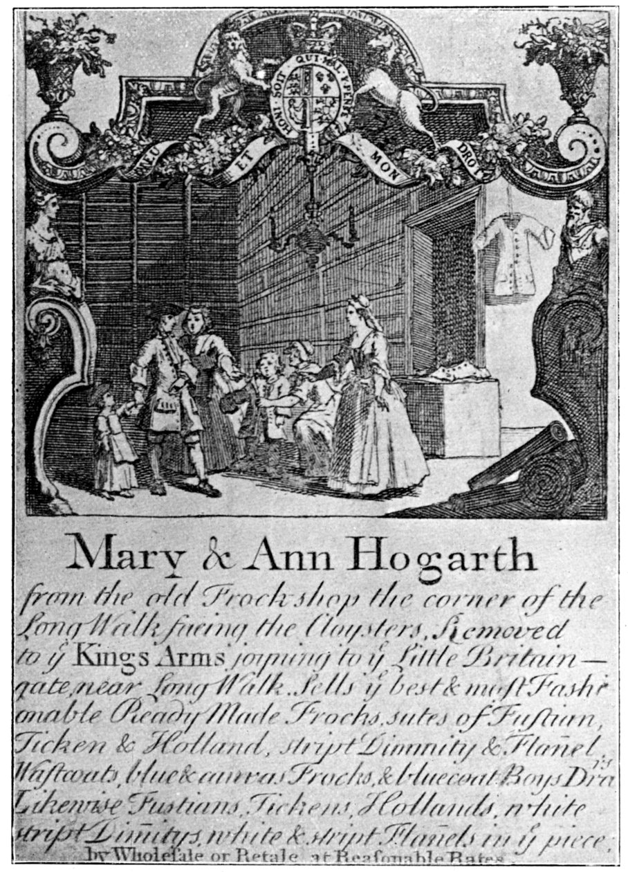 Annonse for Mary og Ann Hogarths draper shop, tidlig på midten av 1700-tallet, 1901 av Unbekannt