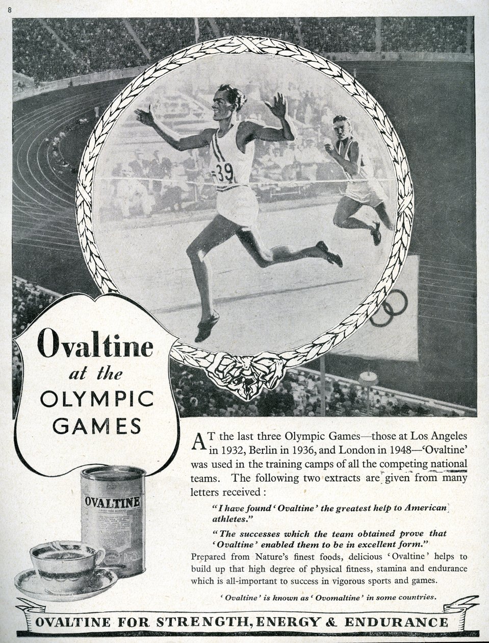 Annonse for Ovaltine ved de olympiske leker i London 1948 (litho) av Unbekannt