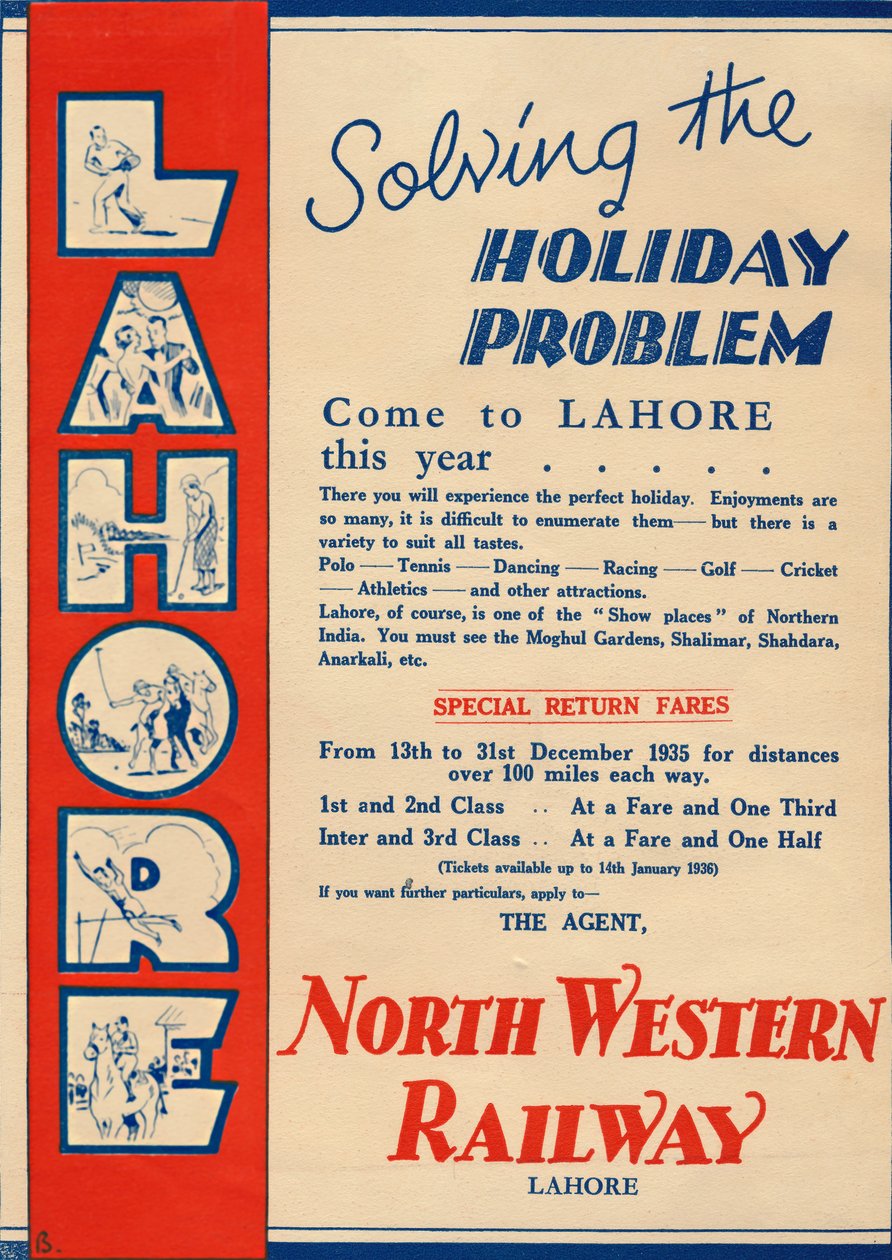 Annonse for North Western Railway som promoterte reiser til Lahore, 1936. av Unbekannt